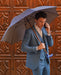 Stylish Elegant Umbrella with Blue Leather Handle and Beechwood Shaft