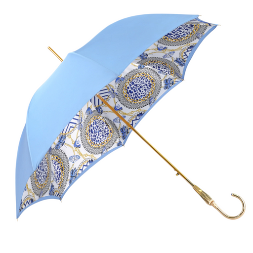 Premium Elegant Light Blue Umbrella with Gold-Plated Handle