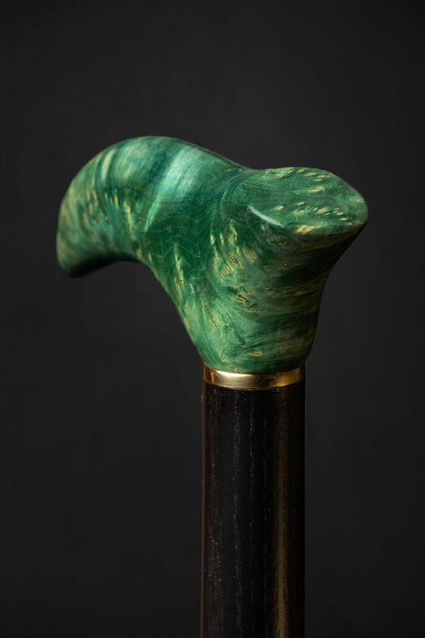 Designer Malachite Shade Walking Cane with Maple Burl Handle