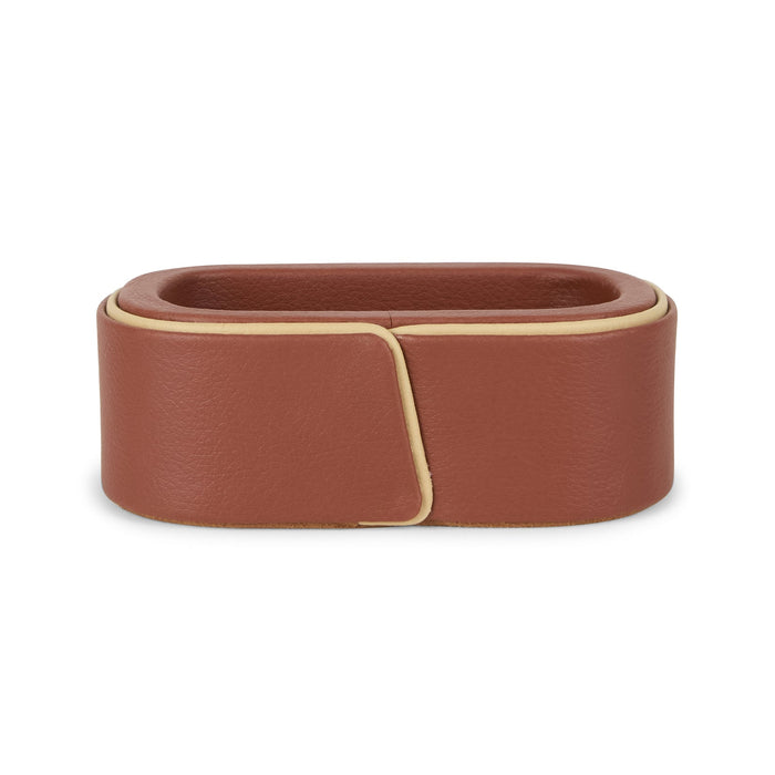 Cognac Leather Executive Office Desk Set with Beige Edge Detailing