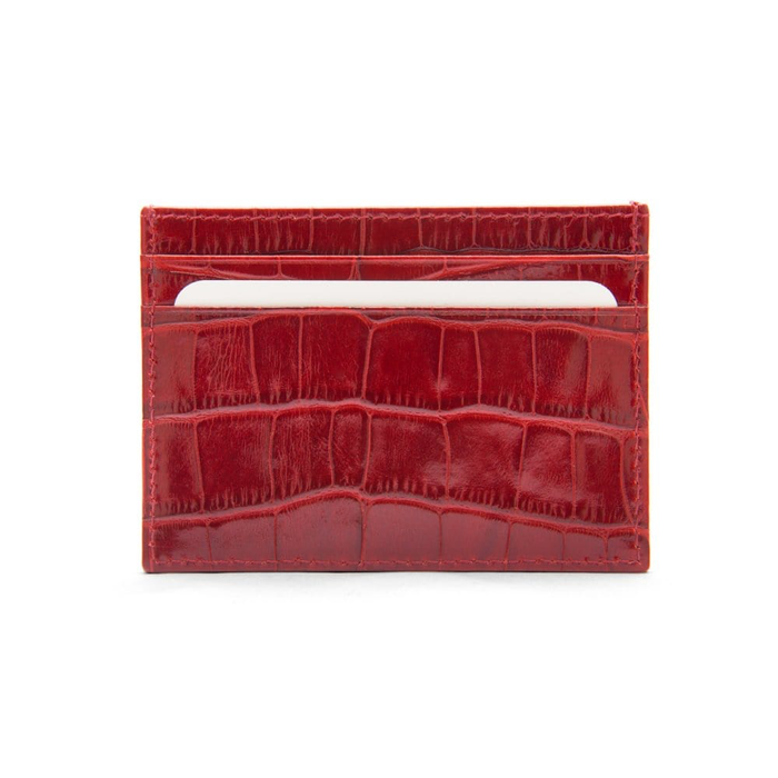Red crocodile leather card holder designer slim wallet