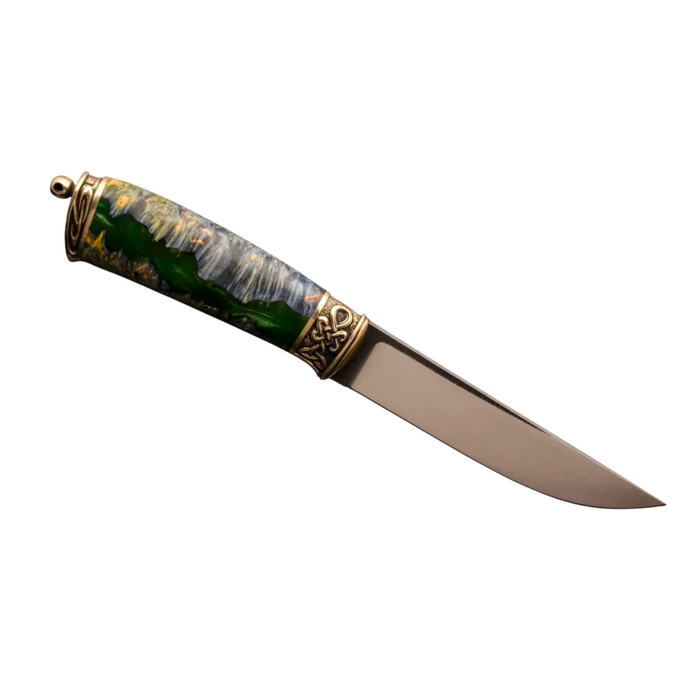 Couteau en acier Damas avec manche en bois hybride époxy rouge