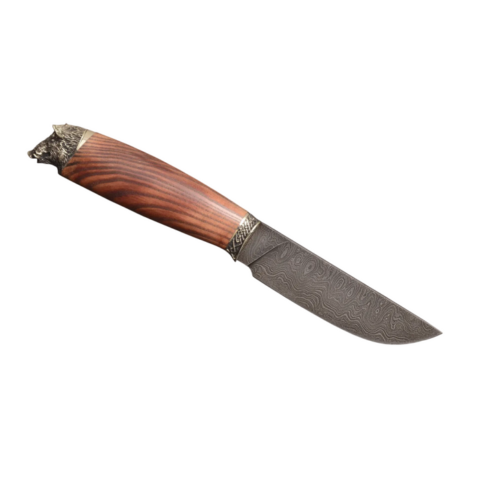 Couteau en acier Damas avec manche en bois hybride époxy rouge