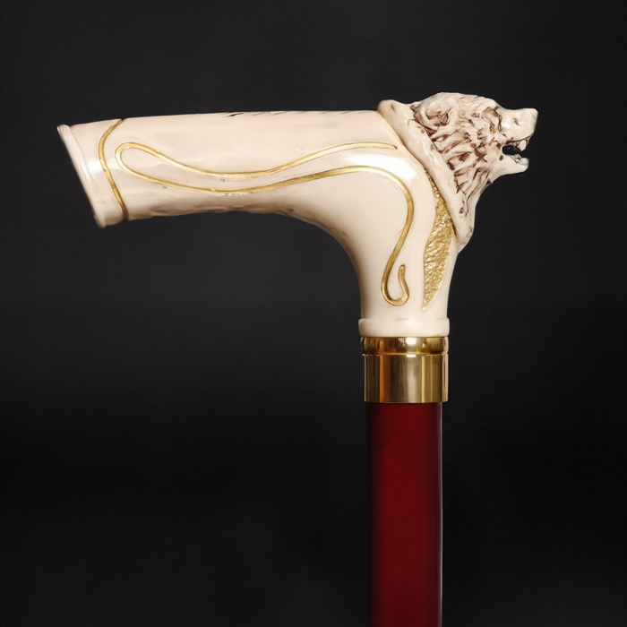 Designer Walking Cane with Wolf Handle – 3-Part Folding Stick