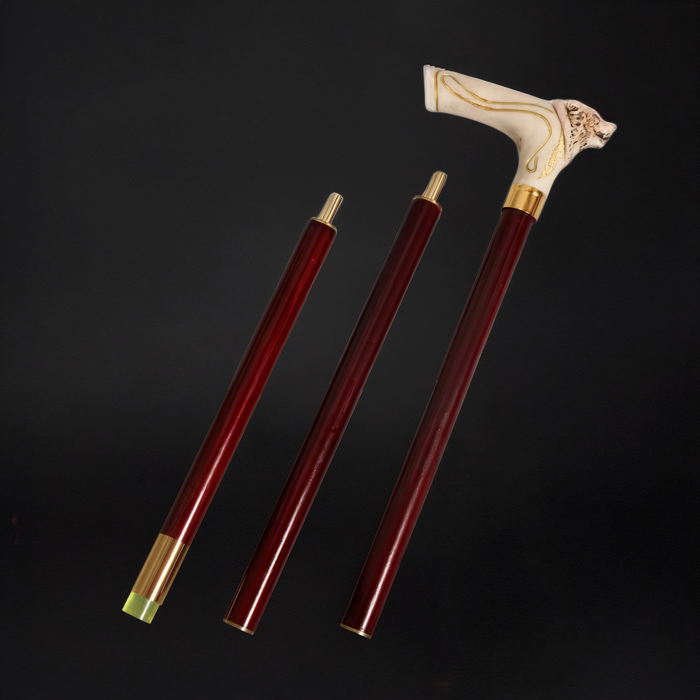 Designer Walking Cane with Wolf Handle – 3-Part Folding Stick