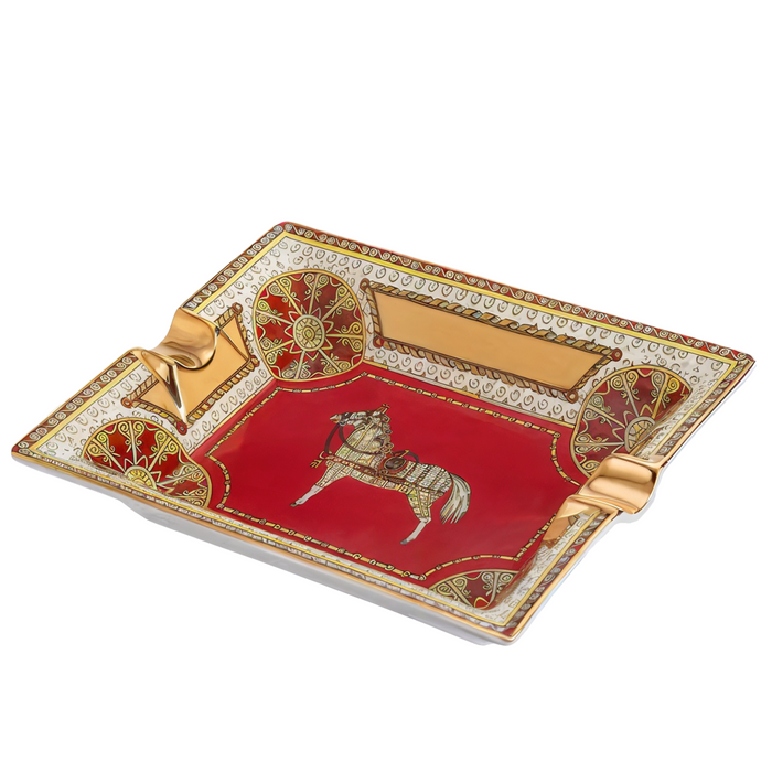 Regal Horse Ceramic Cigar Ashtray – Luxury 2-Slot Design