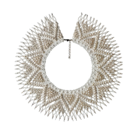 Ivory Beaded Collar Necklace – Bridal Boho with Glass Pearls