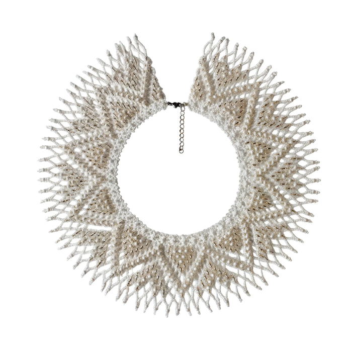 Ivory Beaded Collar Necklace – Bridal Boho with Glass Pearls