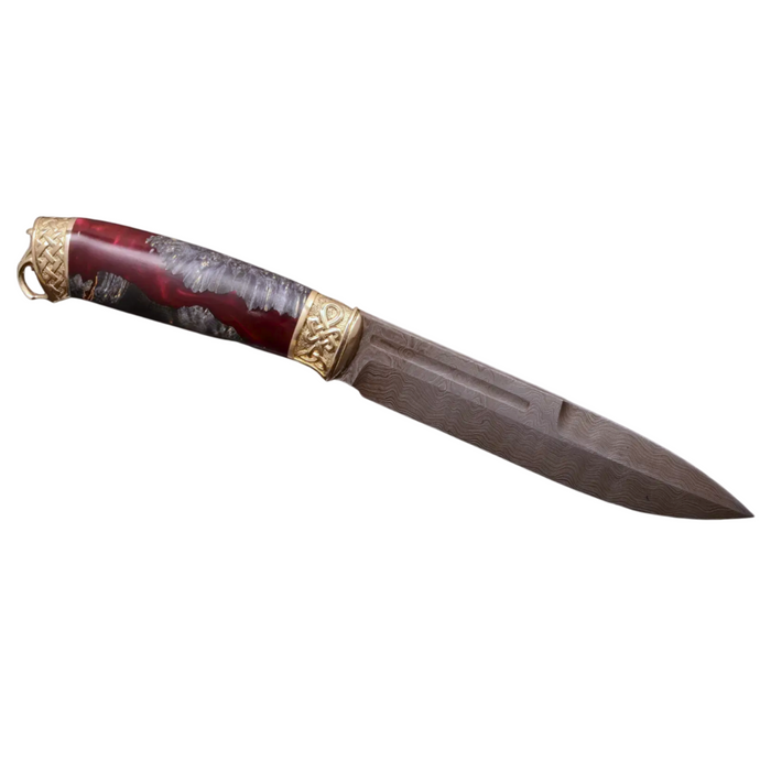 Couteau en acier Damas avec manche en bois hybride époxy rouge