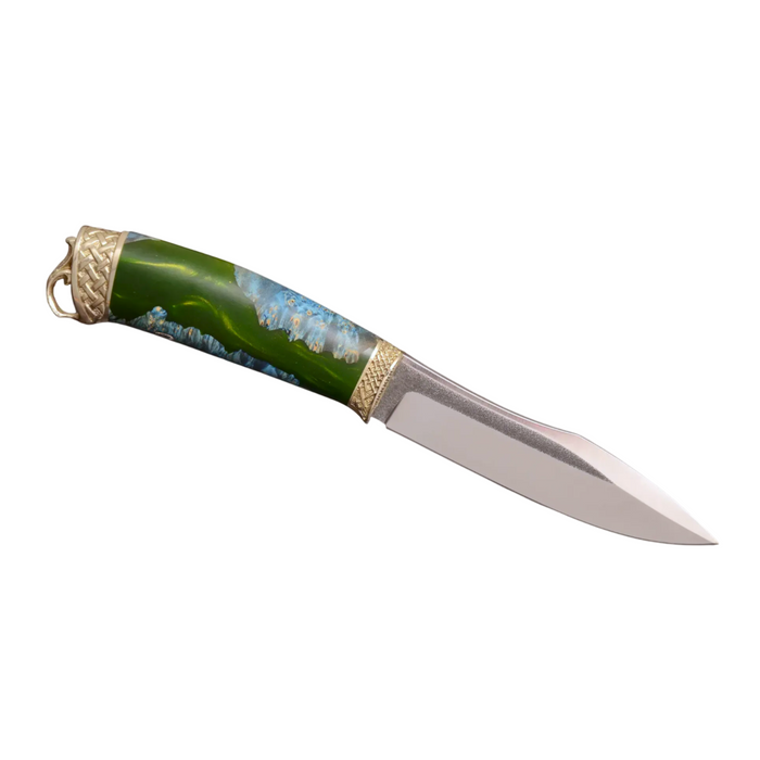 Couteau en acier Damas avec manche en bois hybride époxy rouge