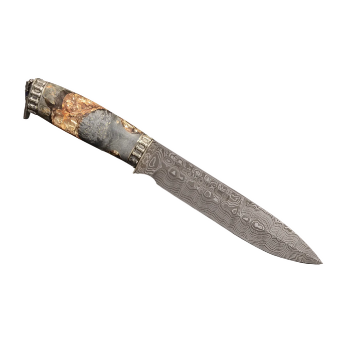 Couteau en acier Damas avec manche en bois hybride époxy rouge