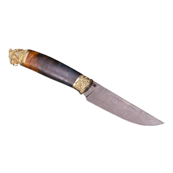 Couteau en acier Damas avec manche en bois hybride époxy rouge