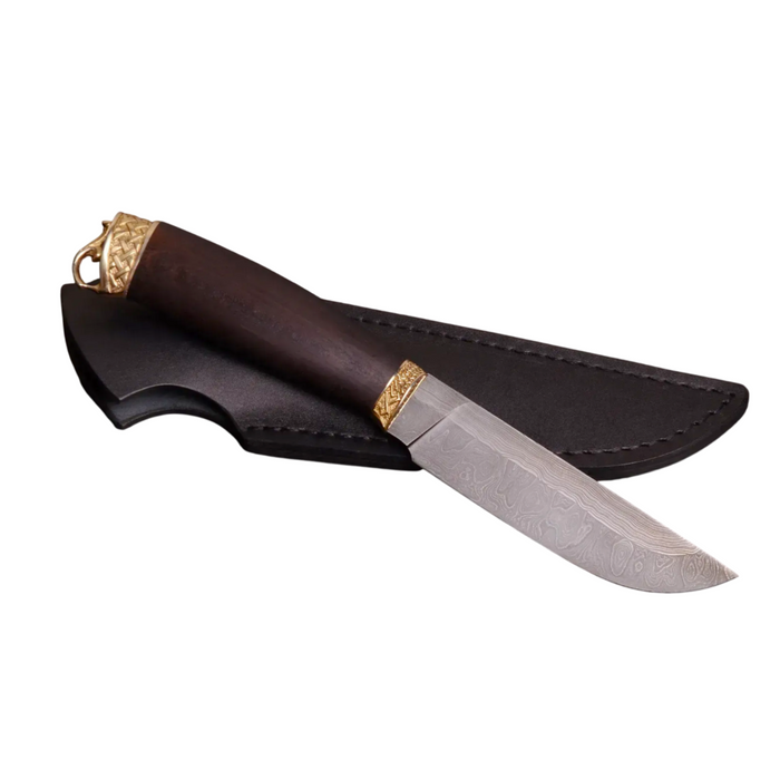 Couteau en acier Damas avec manche en bois hybride époxy rouge