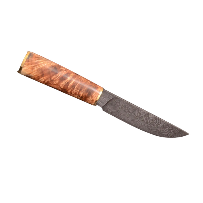Couteau en acier Damas avec manche en bois hybride époxy rouge