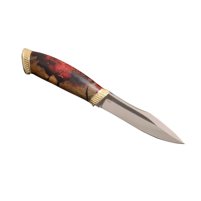 Couteau en acier Damas avec manche en bois hybride époxy rouge