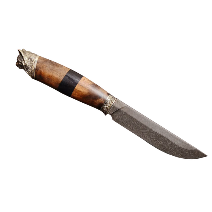 Couteau en acier Damas avec manche en bois hybride époxy rouge