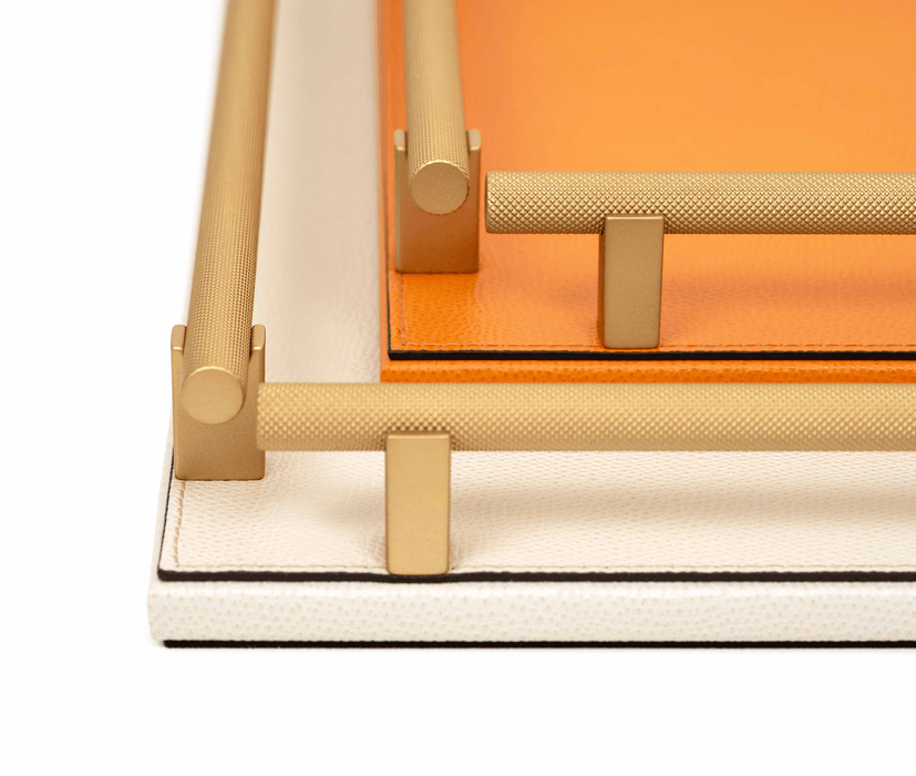 Versatile Leather Robert Square Tray with Knurled Handles