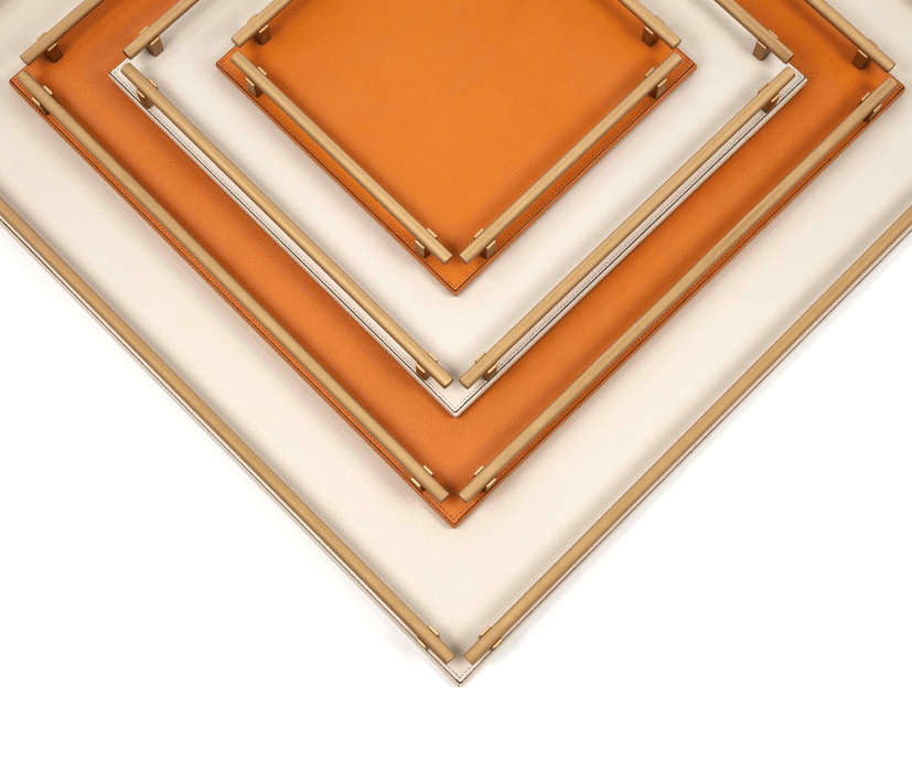 Versatile Leather Robert Square Tray with Knurled Handles