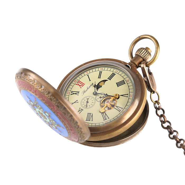 Luxury Tourbillon Pocket Watch - Self-Winding Antique Brass Timepiece