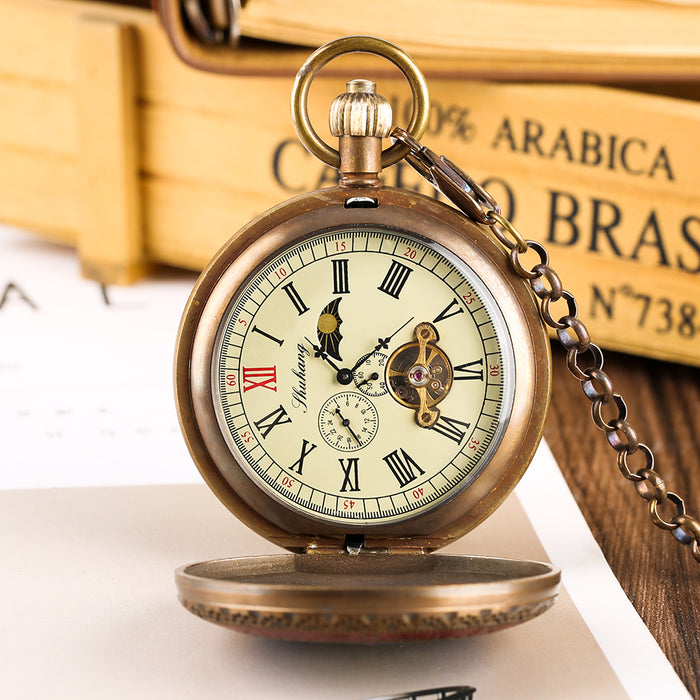 Luxury Tourbillon Pocket Watch - Self-Winding Antique Brass Timepiece