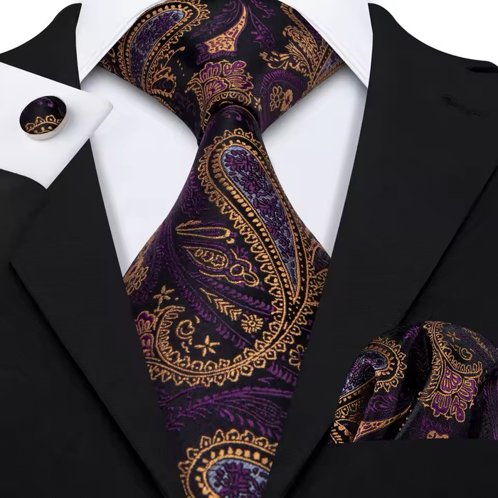 Purple Gold Floral Silk Tie for Classy Men