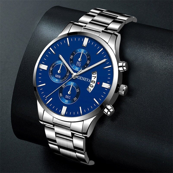 VERITON® Silver and Blue Luxury Watch