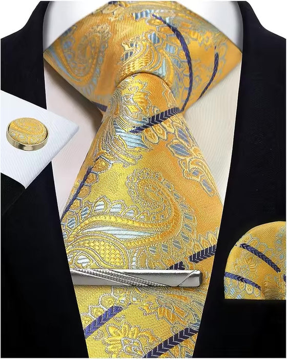 Mens Silk Tie in Yellow and White Paisley Design  Classy Accessory