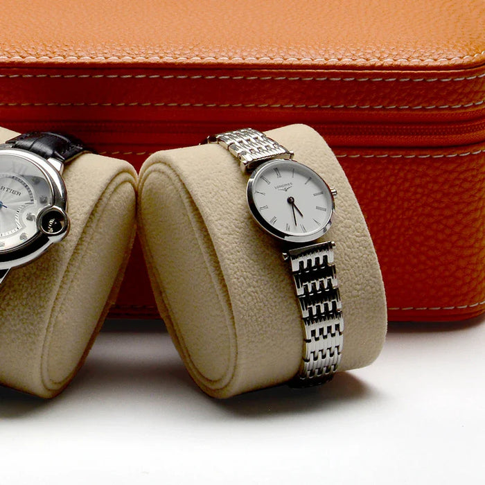 Designer Orange Leather Watch Case - 2 Slots