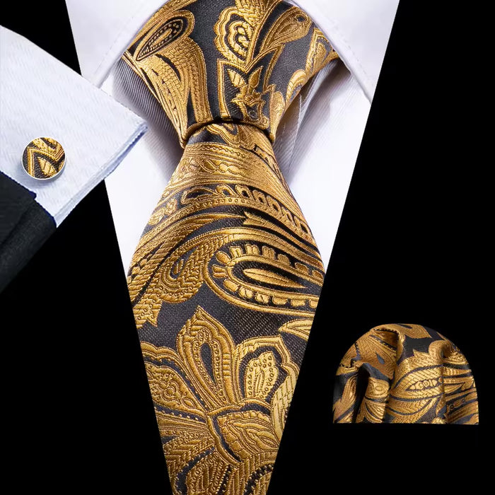 Mens Silk Tie in Yellow and White Paisley Design  Classy Accessory