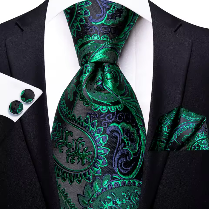 Teal  Gold Paisley Silk Tie for Men - Classy Accessory for Formal Attire