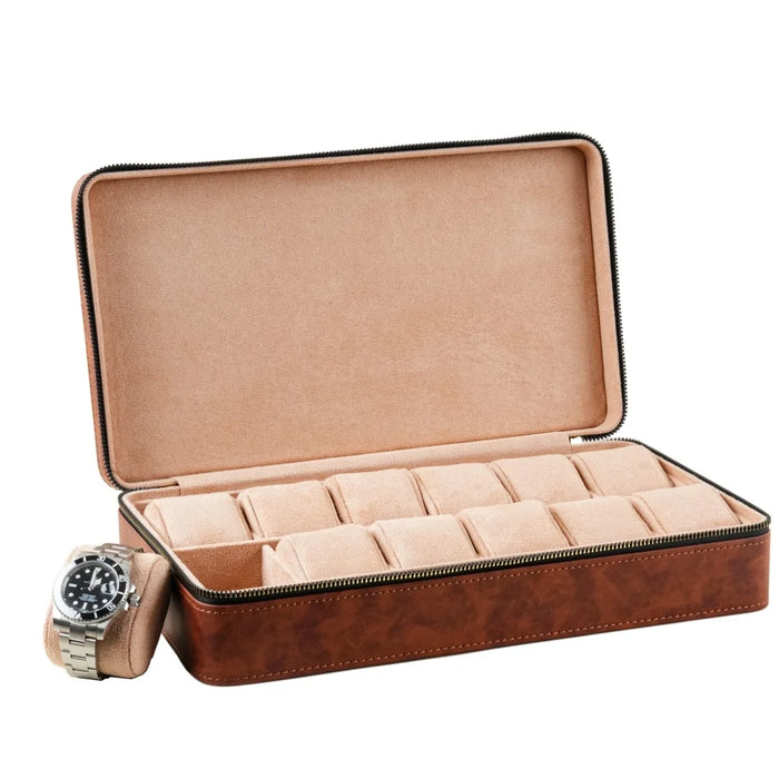 Luxury Watch Case with Logo – Gloss PU, 6/12 Slots, Scratchproof