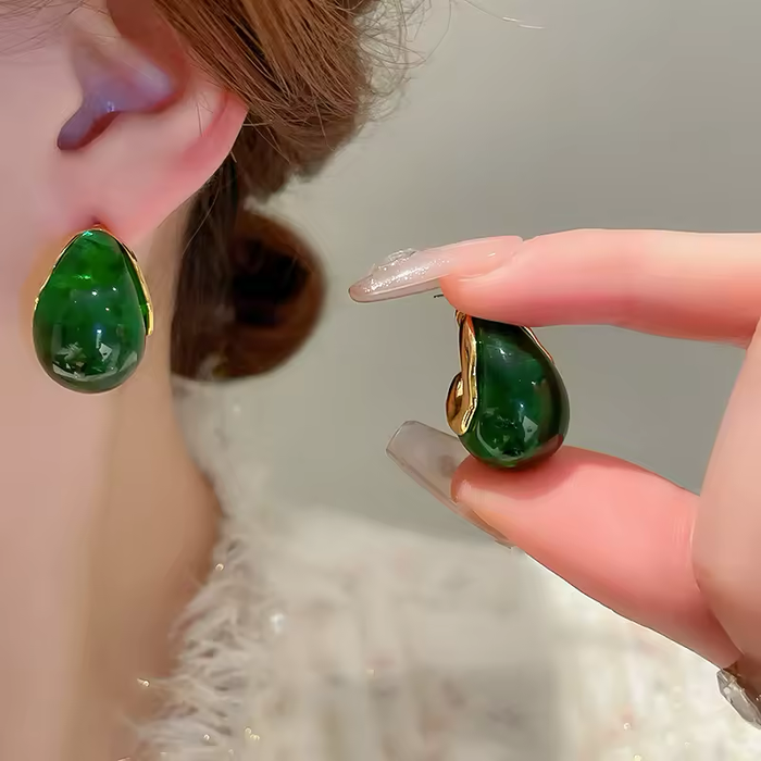 Amber Resin Drop Earrings for Women – Retro Elegant Stud Jewelry