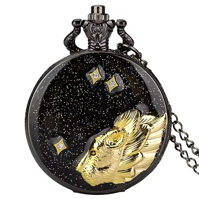 Star & Moon Steampunk Pendant Watch - Gold Blue Sky Quartz Clock