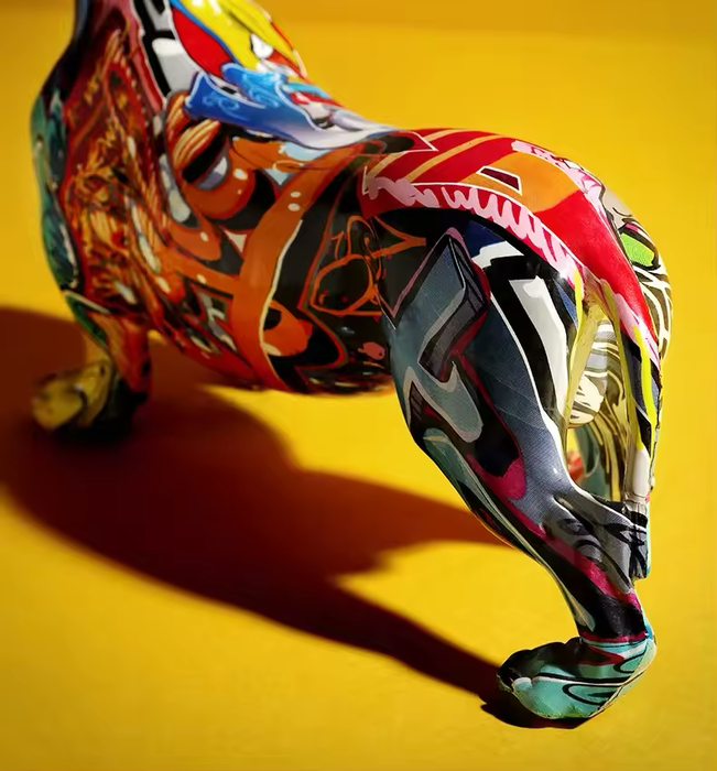 Modern Colorful Dachshund Dog Figurine – Hand-Painted Resin Decorative