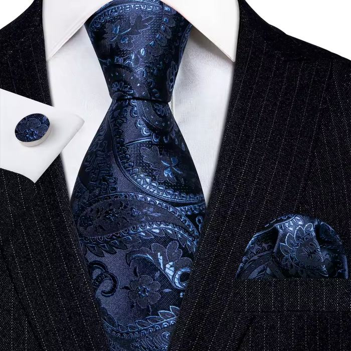 Classy Men Blue & Gold Floral Silk Tie