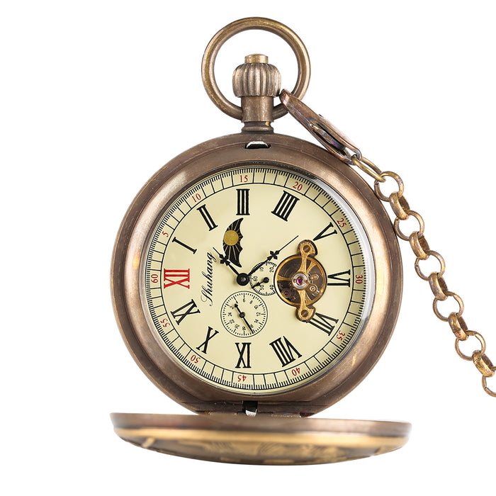Luxury Tourbillon Pocket Watch - Self-Winding Antique Brass Timepiece