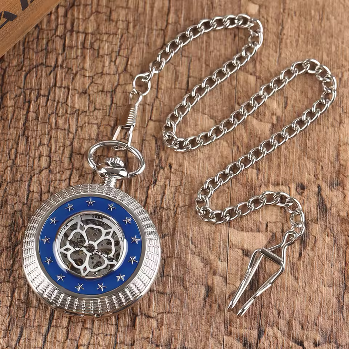 Star Decor Half Hunter Pocket Watch - Silver Bronze Gold Manual Wind
