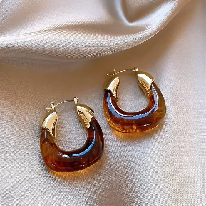 Amber Color Hoop Earrings for Women – Korean Simple Style Jewelry