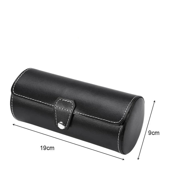 Black Cylindrical 3-Slot Leather Watch Case