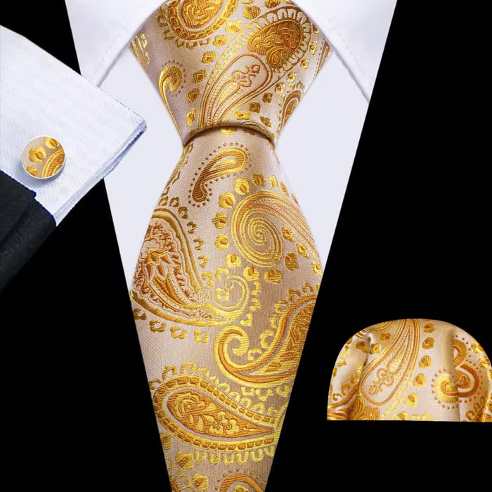 Mens Silk Tie in Yellow and White Paisley Design  Classy Accessory