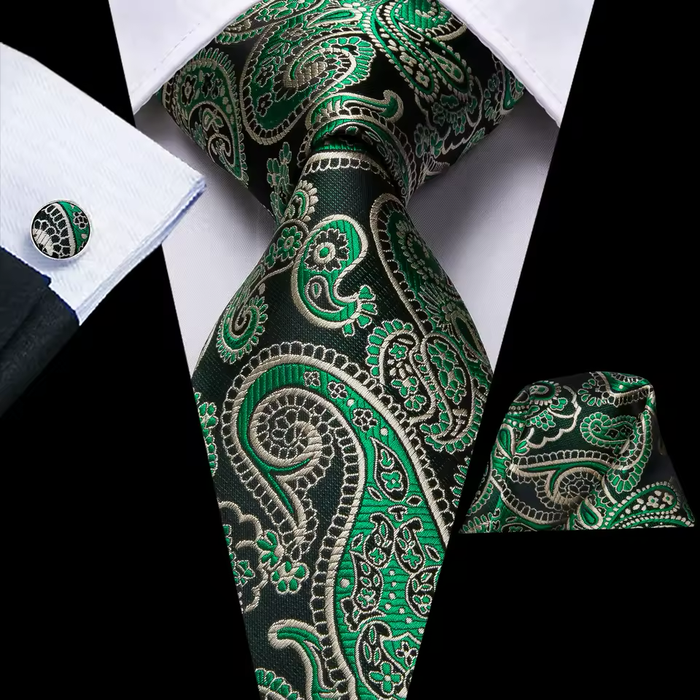 Teal  Gold Paisley Silk Tie for Men - Classy Accessory for Formal Attire