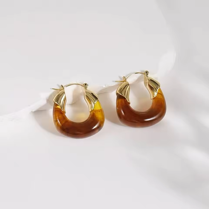 Amber Color Hoop Earrings for Women – Korean Simple Style Jewelry