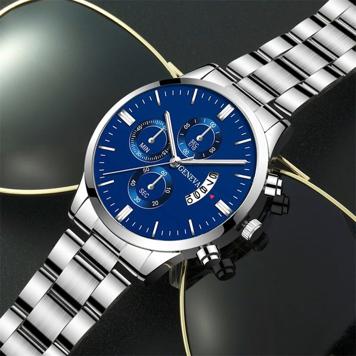 VERITON® Silver and Blue Luxury Watch