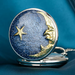 Star & Moon Steampunk Pendant Watch - Gold Blue Sky Quartz Clock