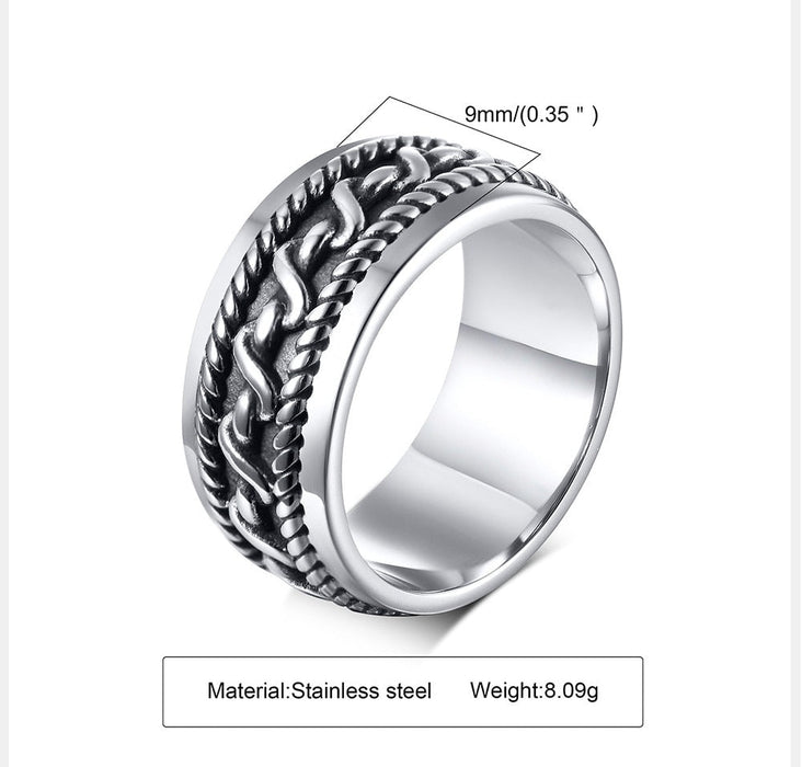 Steel Ring for Men with Rotating Chain Accent