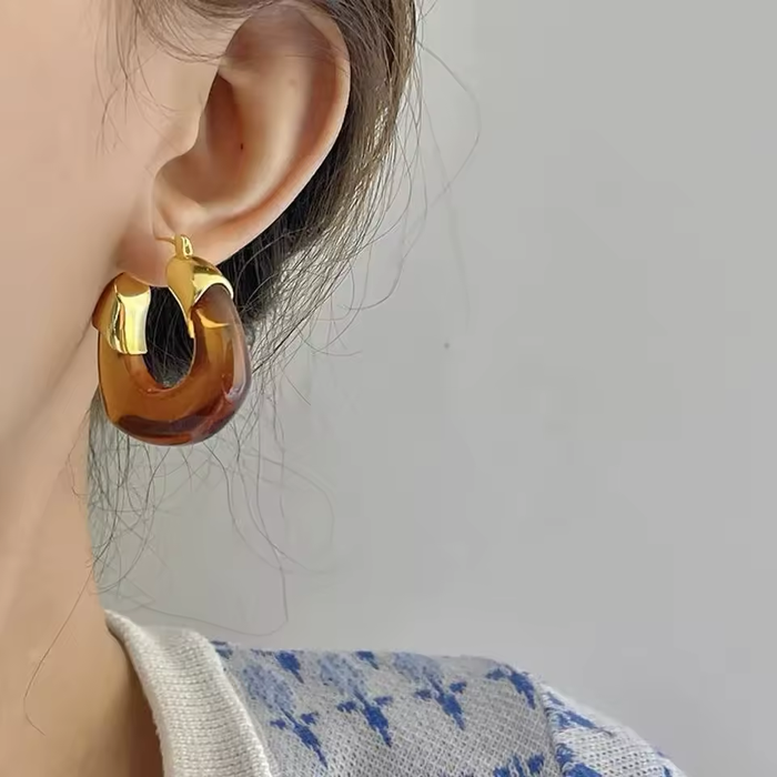 Amber Color Hoop Earrings for Women – Korean Simple Style Jewelry