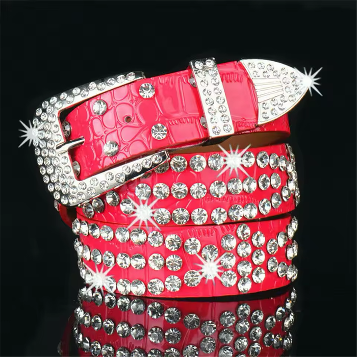 Pink Rhinestone Western Cowgirl Belt – Faux Leather Cowboy Belt