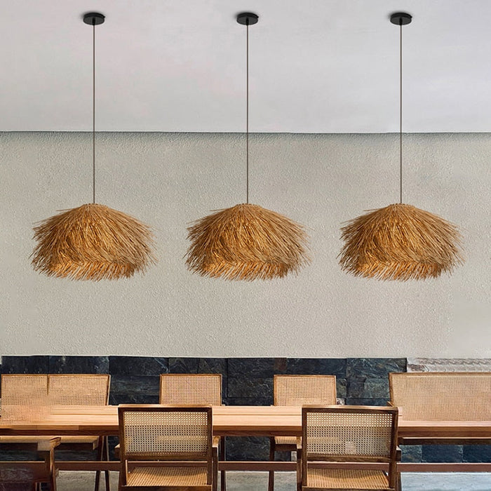 Boho Designer Hand-Woven Rattan Pendant Chandelier