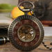 Vintage Red Wood Bronze Pocket Watch with Chain