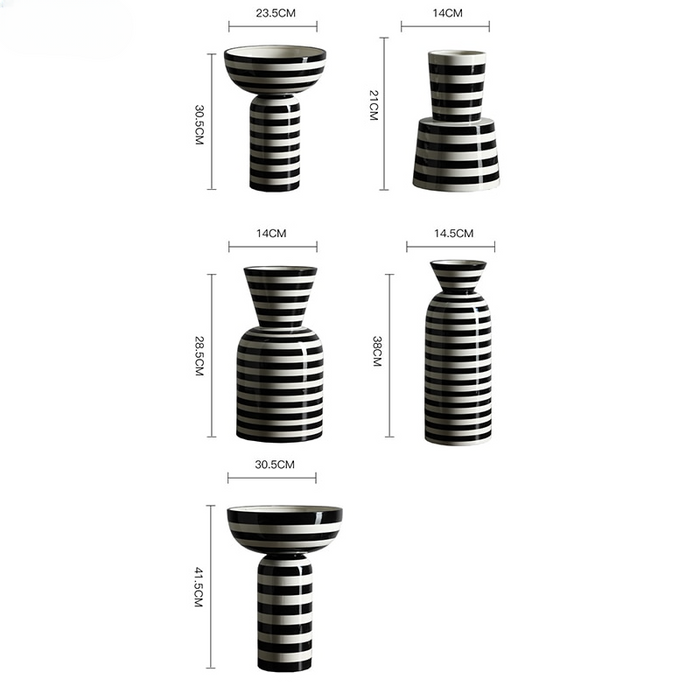 Classic Black and White Striped Ceramic Vase